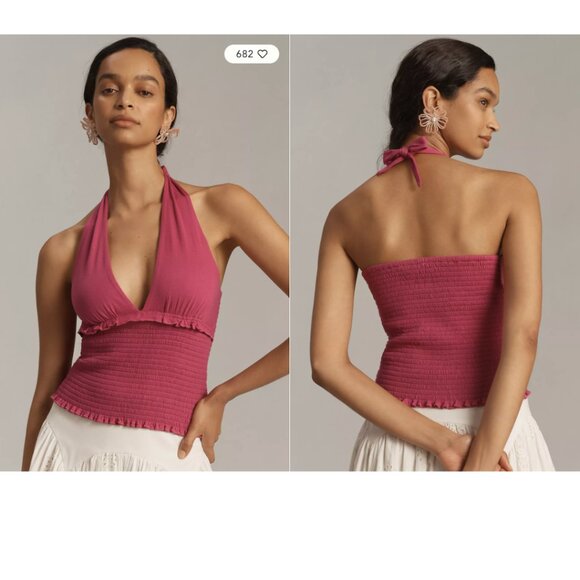 New Anthropologie DANIKA HALTER SMOCKED TANK NWT Size Small - Picture 1 of 8